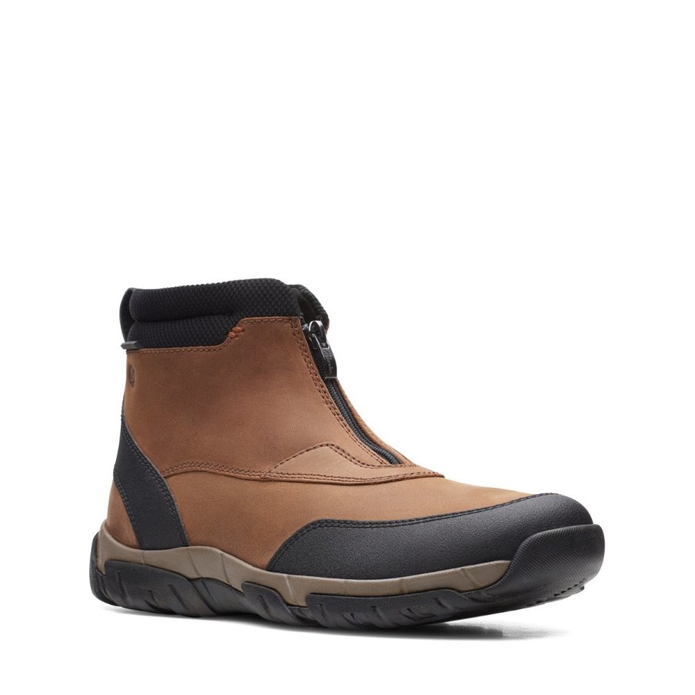 Clarks Men's Collection Grove Zip II dark tan leather Boots Men's Shoes